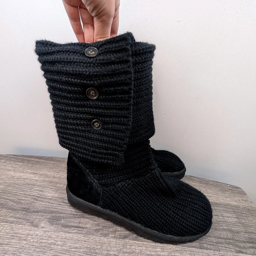 UGG Australia Women's‎ Black Knit Button Tall Boots Size 7